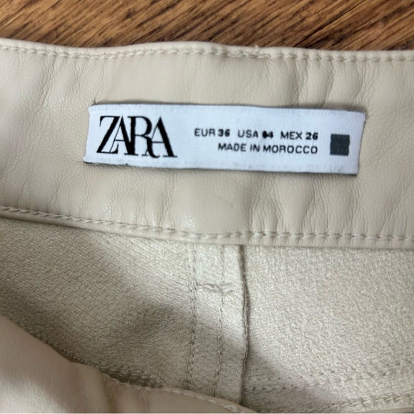 Zara | Faux Leather Cream Straight Leg Pants Size 4 - Picture 7 of 15